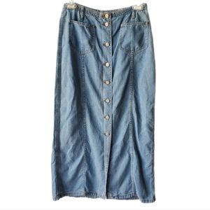 Vintage Liz Claiborne Long Maxi Denim/Jean Skirt Sz 8 Cottagecore Prairi…